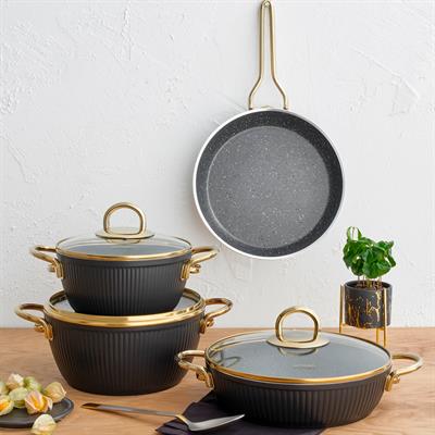 Emsan Lıne Granıt 7 Prc Tencere Set Sıyah-gold