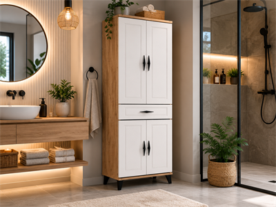 Levent Dlp.0001-216 4 Kapaklı 1 Çekmeceli Çok Amaçlı Dolap Meşe Beyaz