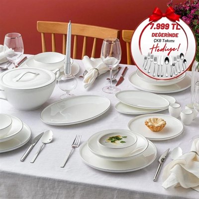 Emsan Fine Bone Freya Fd Platin Yuvarlak 60 Prç Yemek Takımı