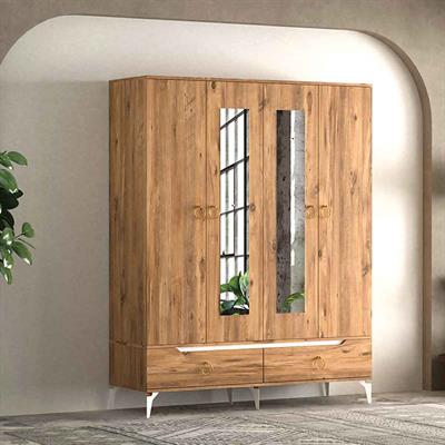 Levent Carina 4 Kapılı 2 Çekmeceli Dolap Atlantik Çam Beyaz