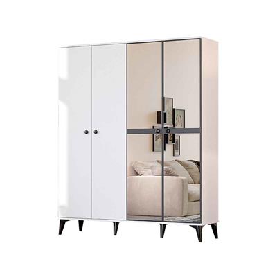 Levent Tire 4 Kapılı Dolap Beyaz Siyah