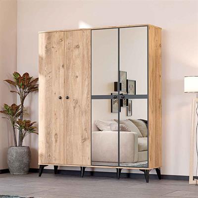 Levent Tire 4 Kapılı Dolapatlantik Çam Siyah