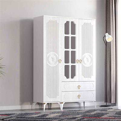 Levent Uzay Country 3 Kapılı 2 Çekmeceli Dolap Beyaz