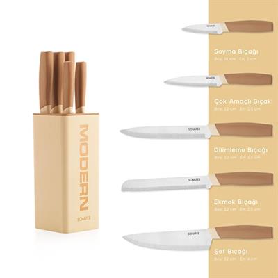 Schafer 1s2041-14005-krm01 Forge Bloklu Bıçak Seti 6 Parça Krem