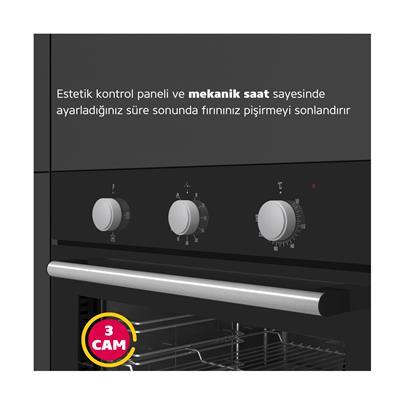 Simfer 8201 Siyah Mekanik 4 Fonksiyon Ankastre Fırın