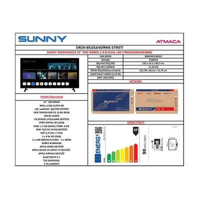 Sunny Sn55fmn252-s Frameless 55 Inc 140 Ekran Uhd 4k Webos Smart Led Tv