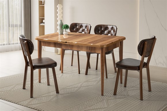 Levent Mtk.0159-278 Argun Masa + 4 Rivone Sandalye Kahve Deri