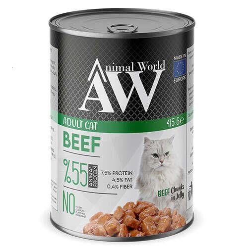 Animal World Chucks in Jelly Beef Biftek Etli Yetişkin Kedi Konserve Maması 415 Gr
