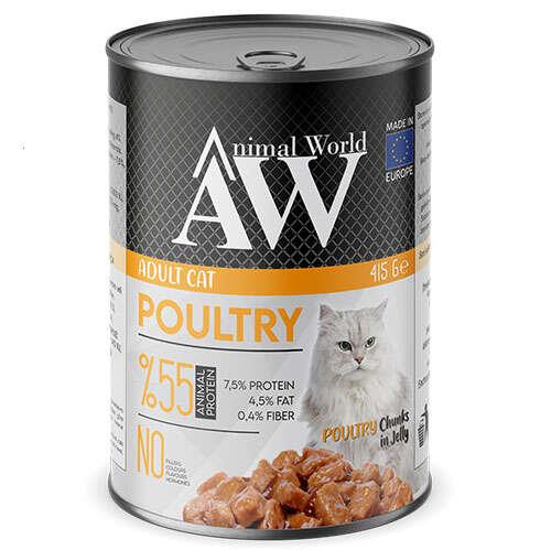 Animal World Chucks in Jelly Poultry Kümes Hayvanlı Yetişkin Kedi Konserve Maması 415 Gr