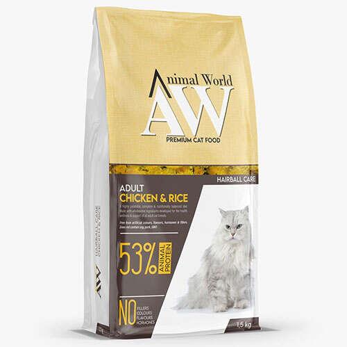 Animal World Hairball Care Tüy Yumağı Önleyici Tavuklu Yetişkin Kedi Maması 1.5 Kg