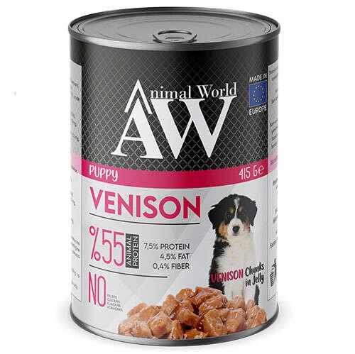 Animal World Puppy Chucks in Jelly Venison Geyik Etli Yavru Köpek Konserve Maması 415 Gr