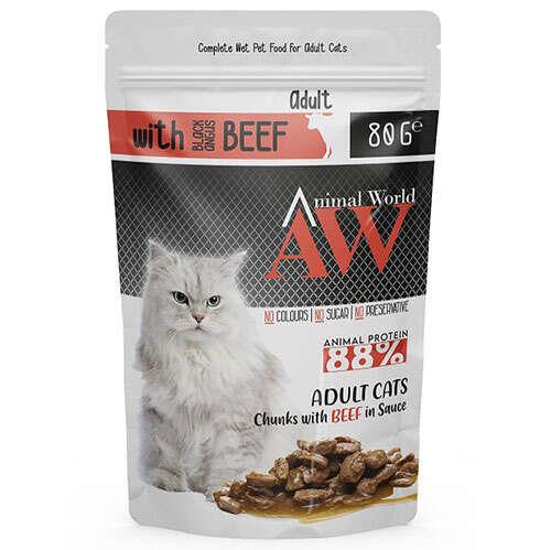 Animal World With Beef Biftek Etli Yetişkin Kedi Yaş Maması 80 Gr