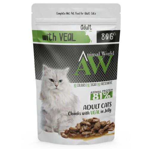 Animal World With Veal Dana Etli Yetişkin Kedi Yaş Maması 80 Gr