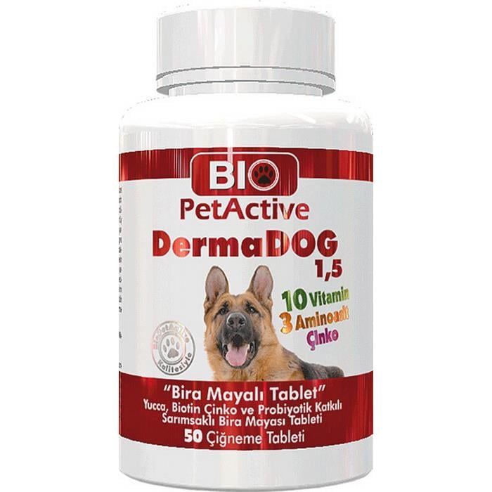 Bio PetActive Dermadog Büyük Irk Köpekler İçin Sarımsaklı Maya Tablet 75 Gr (50 Tablet)
