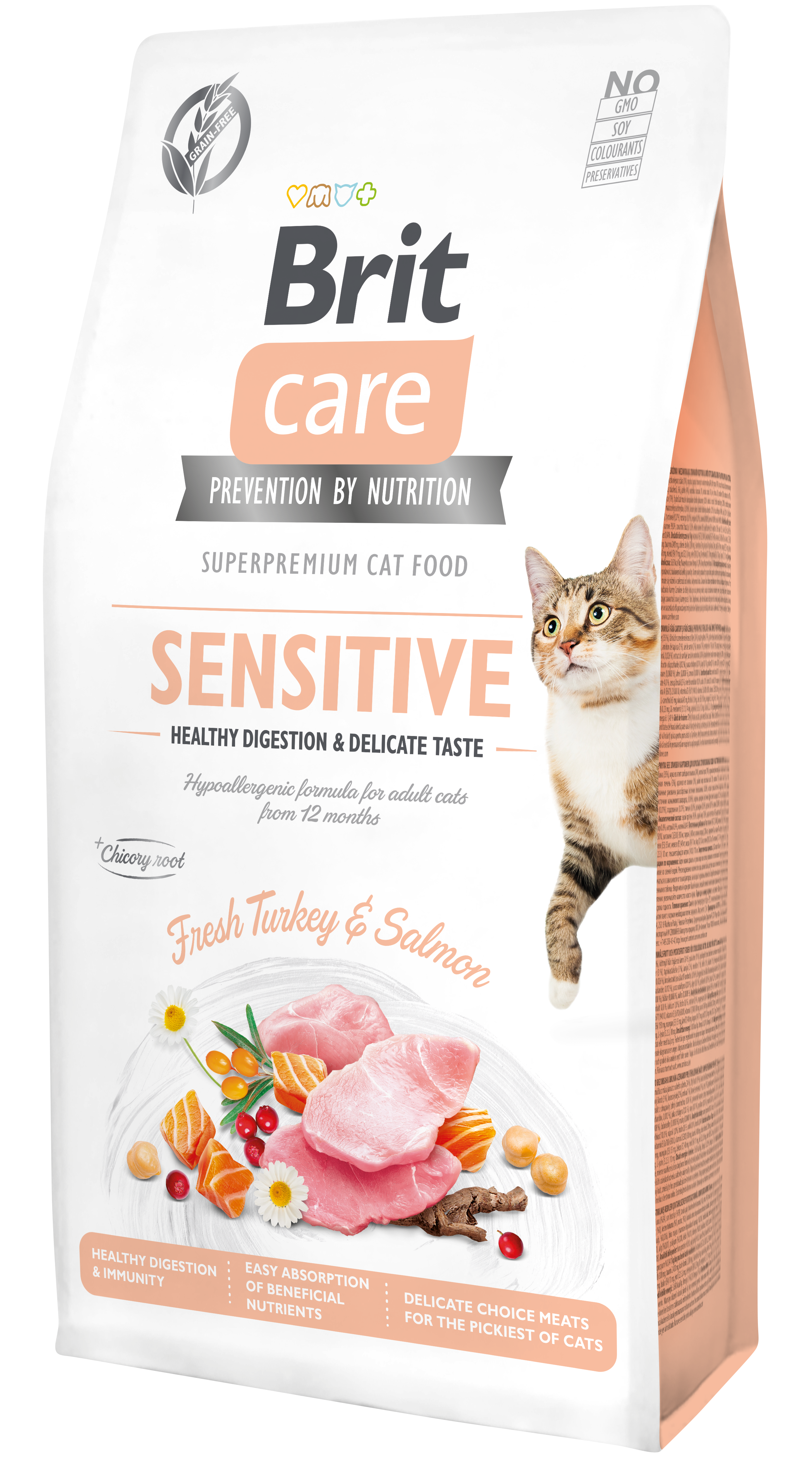 Brit Care Sensitive Hindili ve Somonlu Sindirim Sistemi Destekleyici Tahılsız Yetişkin Kedi Maması 7 Kg