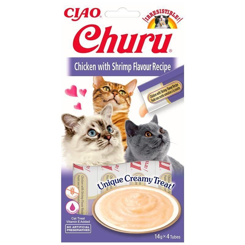 Churu Tavuklu ve Karidesli Sıvı Kedi Ödül Maması 4 x 14 Gr