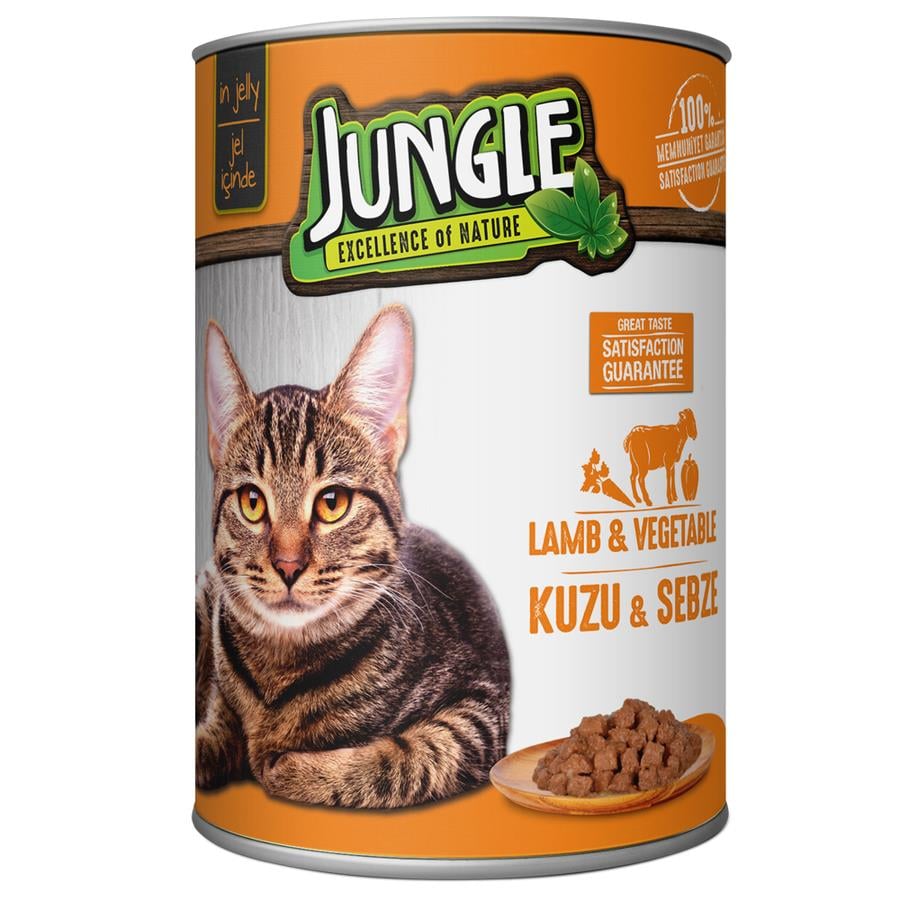 Jungle Kuzulu & Sebzeli Yetişkin Kedi Konserve Yaş Maması 415 Gr