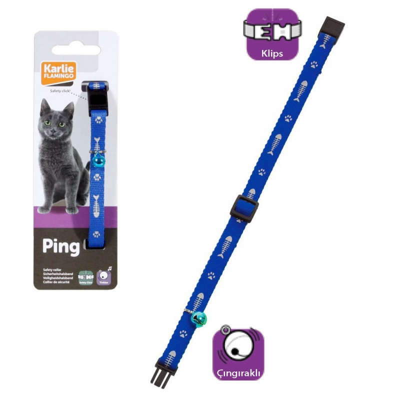 Karlie Kedi Tasması Çıngıraklı 30cm Mavi