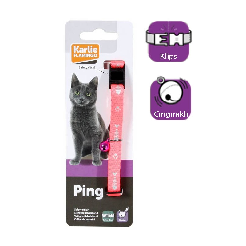 Karlie Kedi Tasması Çıngıraklı 30cm Pembe