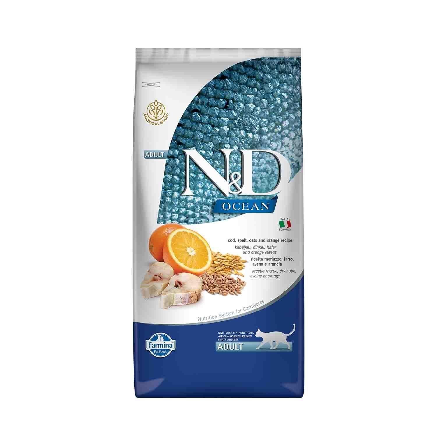 N&D Ocean Düşük Tahıllı Morina Balıklı Portakallı Yetişkin Kedi Maması 10 Kg