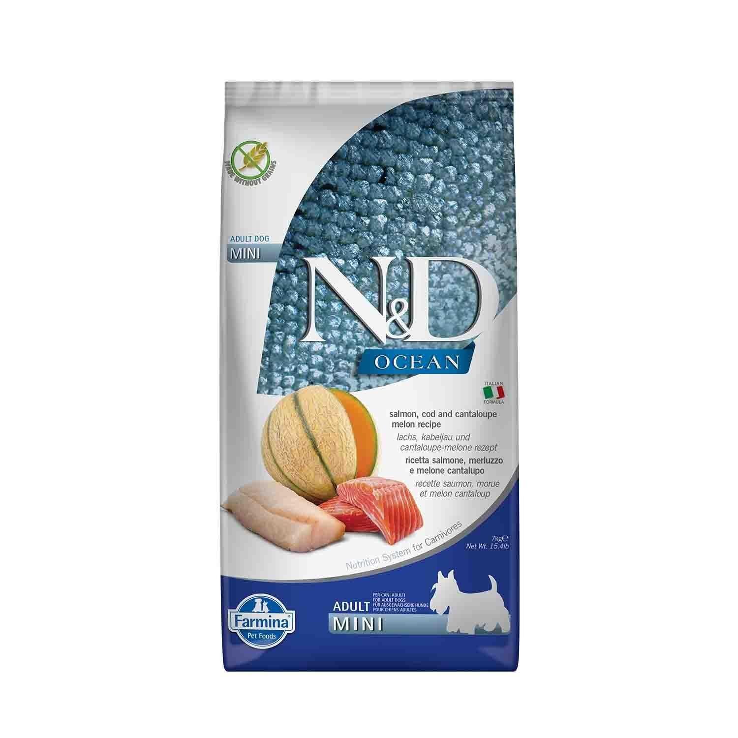 N&D Ocean Mini Tahılsız Somonlu Morina Balıklı ve Kavunlu Küçük Irk Yetişkin Köpek Maması 7 Kg