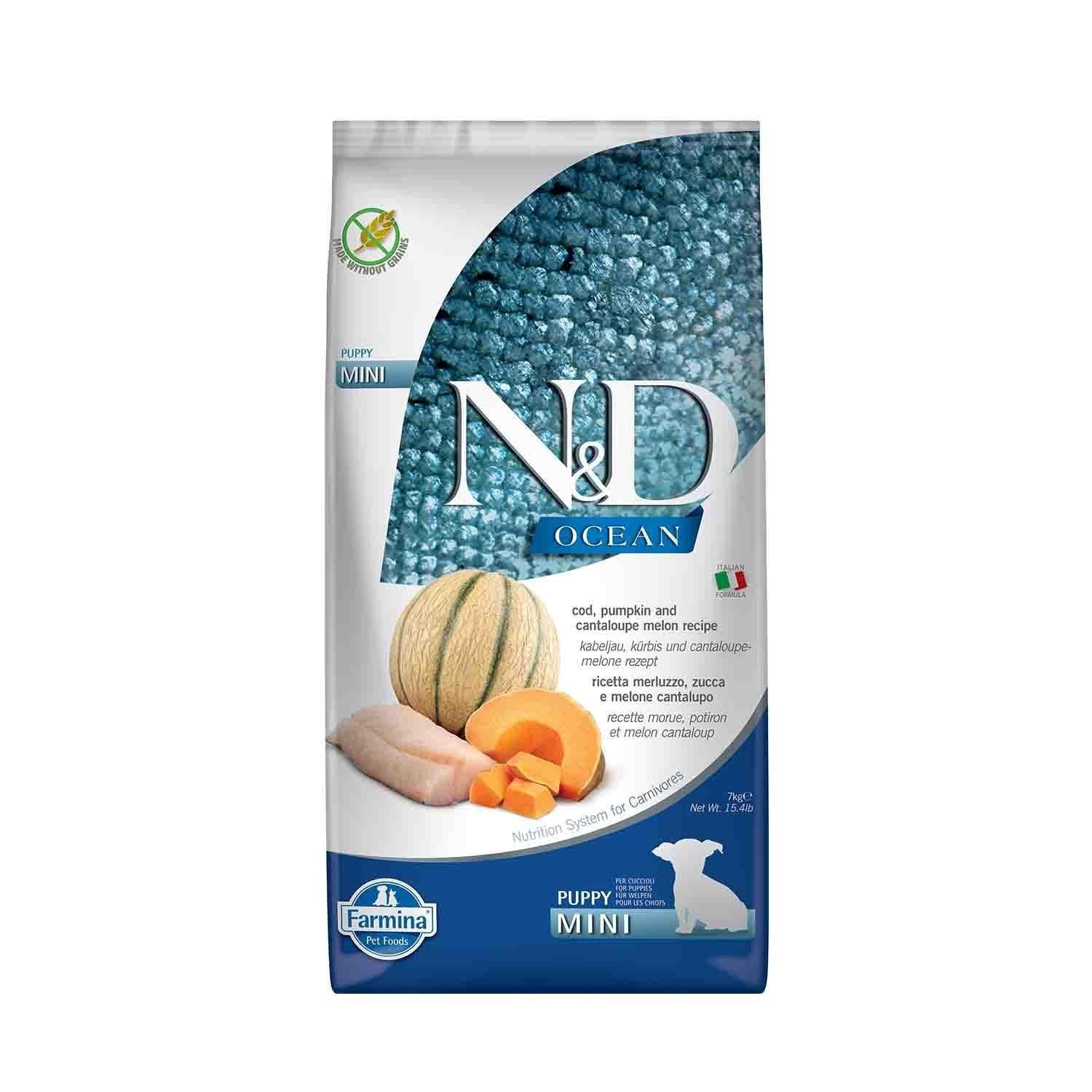 N&D Ocean Puppy Mini Tahılsız Morina Balıklı Bal kabaklı ve Kavunlu Küçük Irk Yavru Köpek Maması 7 Kg