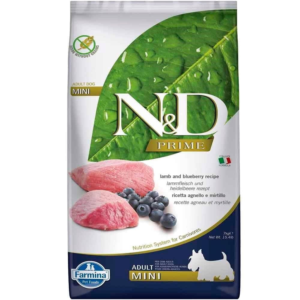 N&D Prime Mini Tahılsız Kuzu Etli Yaban Mersinli Küçük Irk Yetişkin Köpek Maması 7 Kg