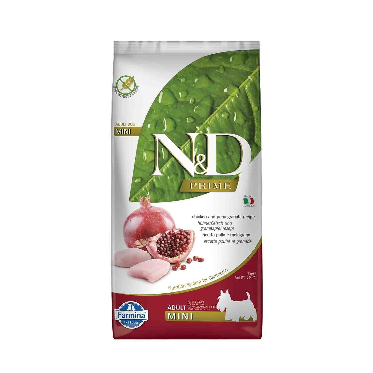 N&D Prime Mini Tahılsız Tavuklu Narlı Küçük Irk Yetişkin Köpek Maması 7 Kg