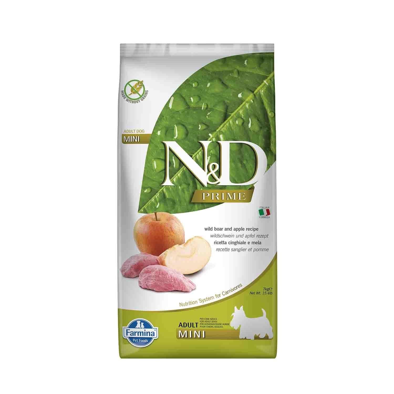 N&D Prime Tahılsız Mini Yaban Domuzlu Elmalı Küçük Irk Yetişkin Köpek Maması 7 Kg
