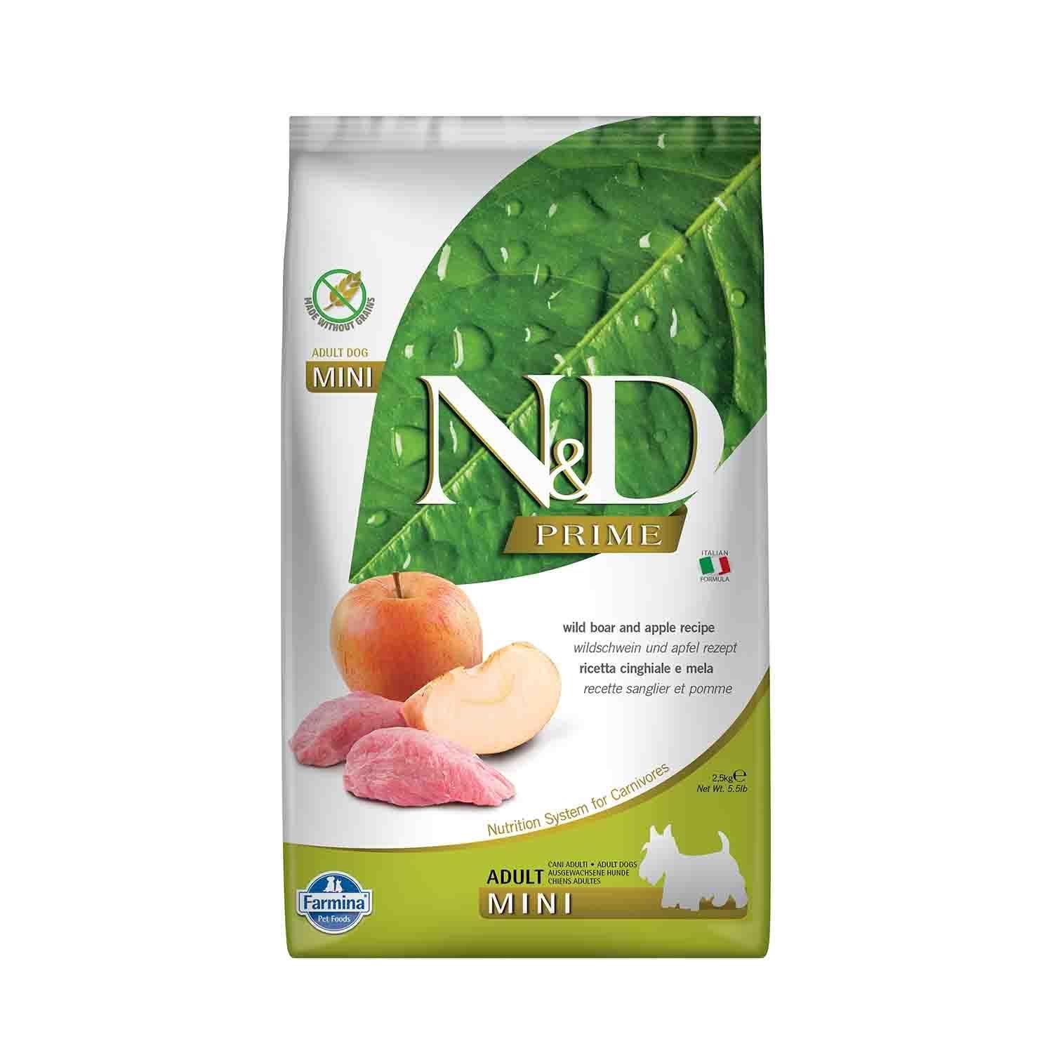 N&D Prime Tahılsız Yaban Domuzlu Elmalı Küçük Irk Yetişkin Köpek Maması 2.5 Kg