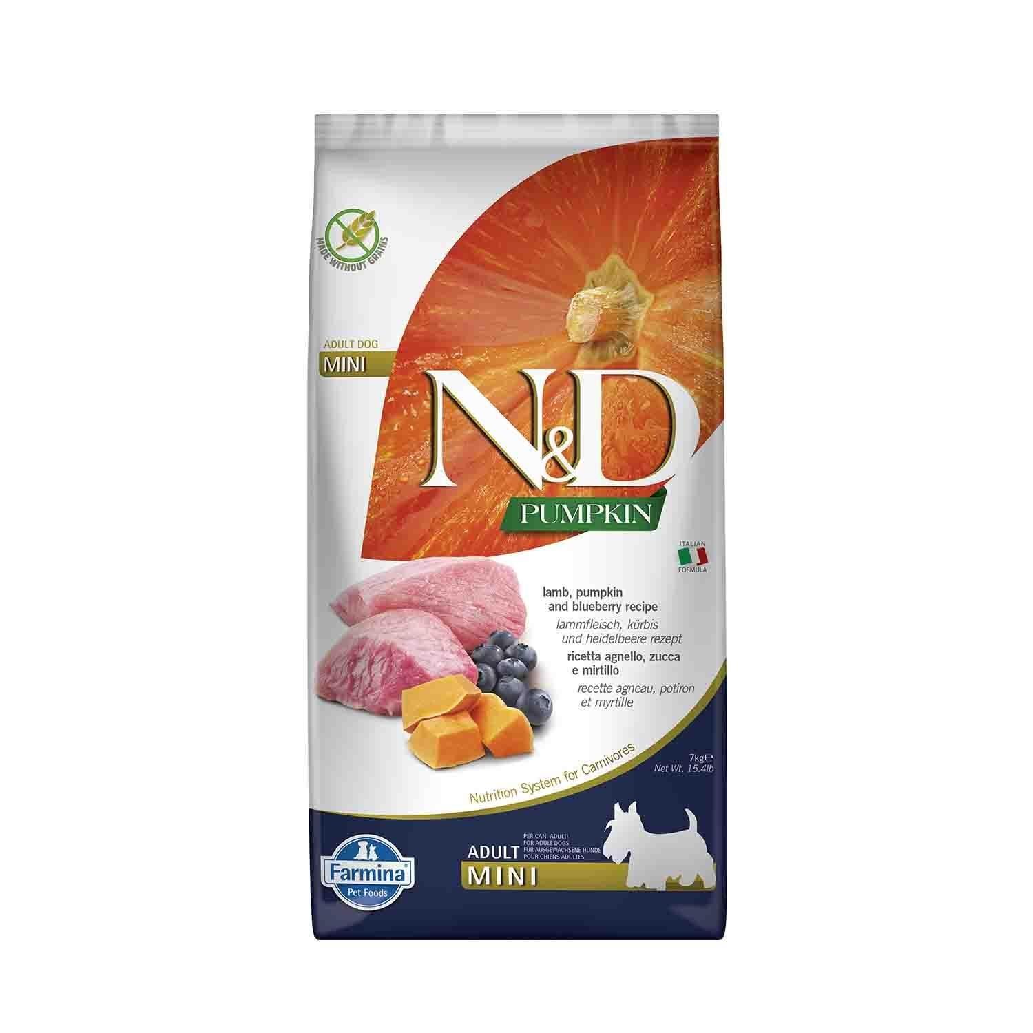 N&D Pumpkin Tahılsız Mini Bal Kabaklı Kuzu Etli Yaban Mersinli Küçük Irk Yetişkin Köpek Maması 7 Kg