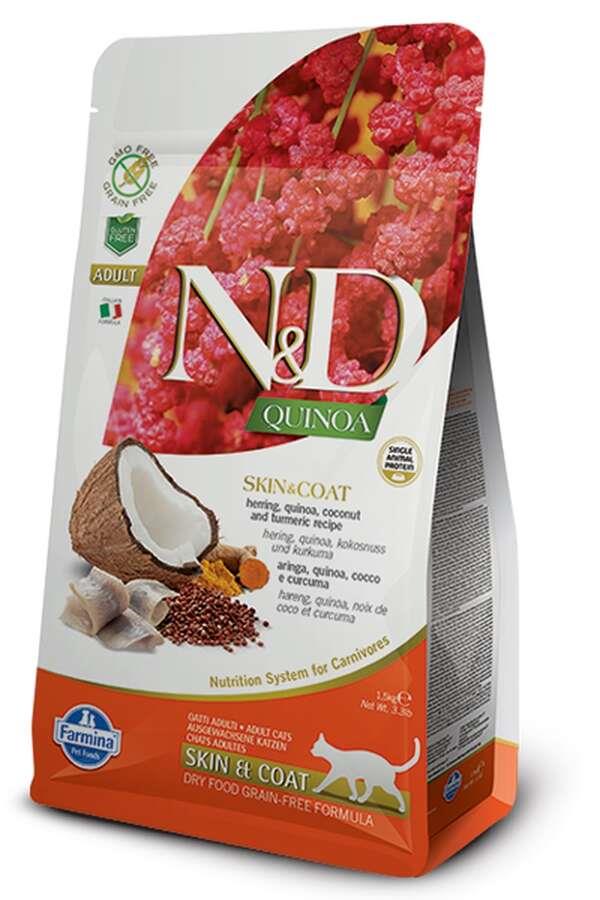 N&D Quinoa Skin Coat Tahılsız Ringa Balığı Kinoa Tüy Sağlığı Yetişkin Kedi Maması 1.5 Kg