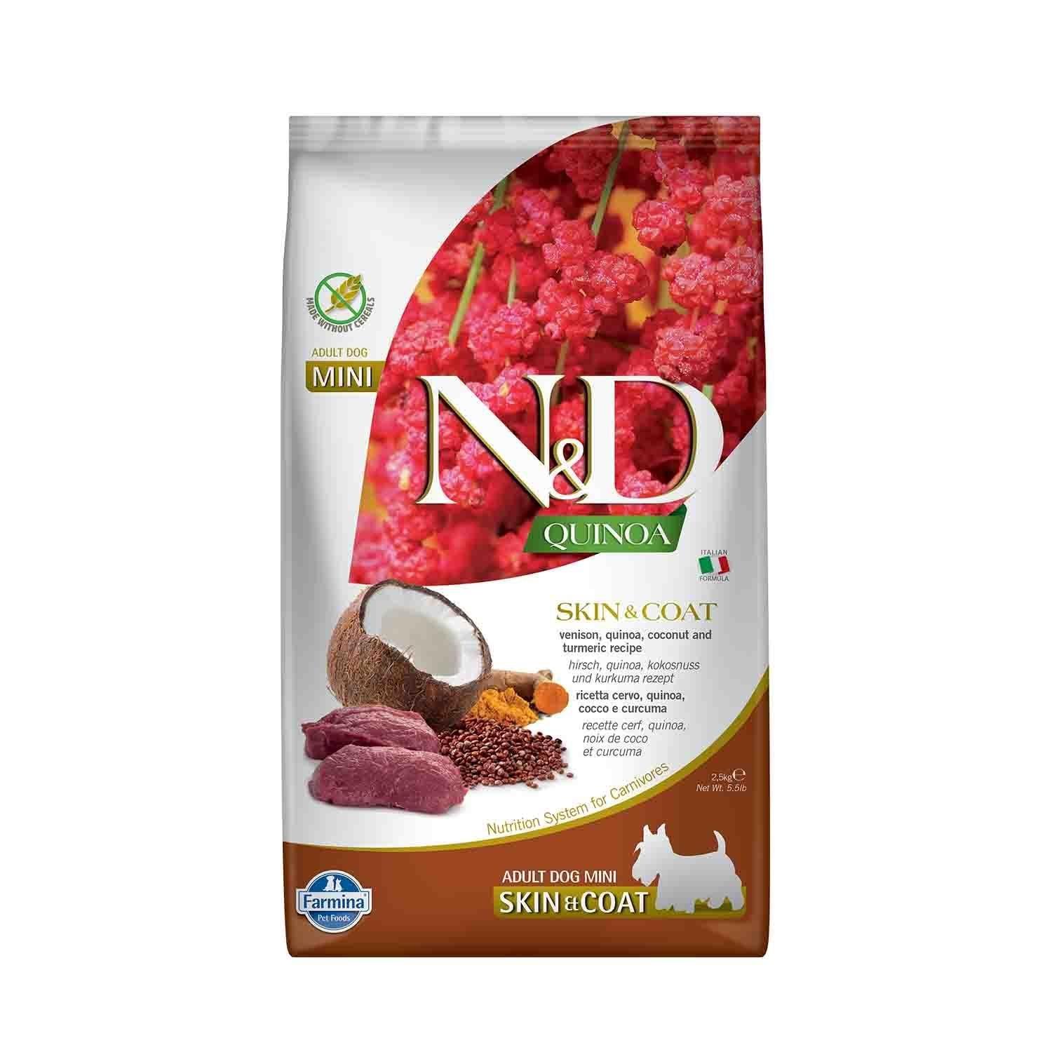 N&D Quinoa Skin&Coat Tahılsız Geyik Eti ve Hindistan Cevizli Küçük Irk Yetişkin Köpek Maması 2.5 Kg