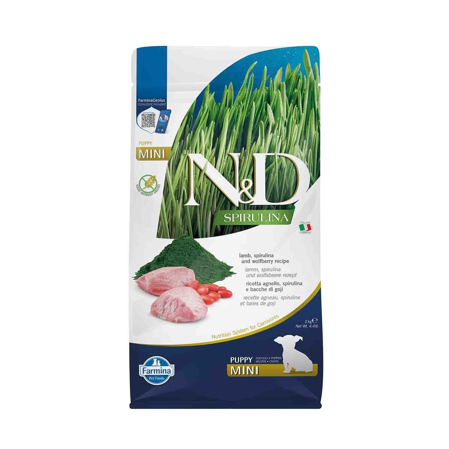 N&D Spirulina Tahılsız Kuzu ve Üzümlü Küçük Irk Yavru Köpek Maması 2 Kg