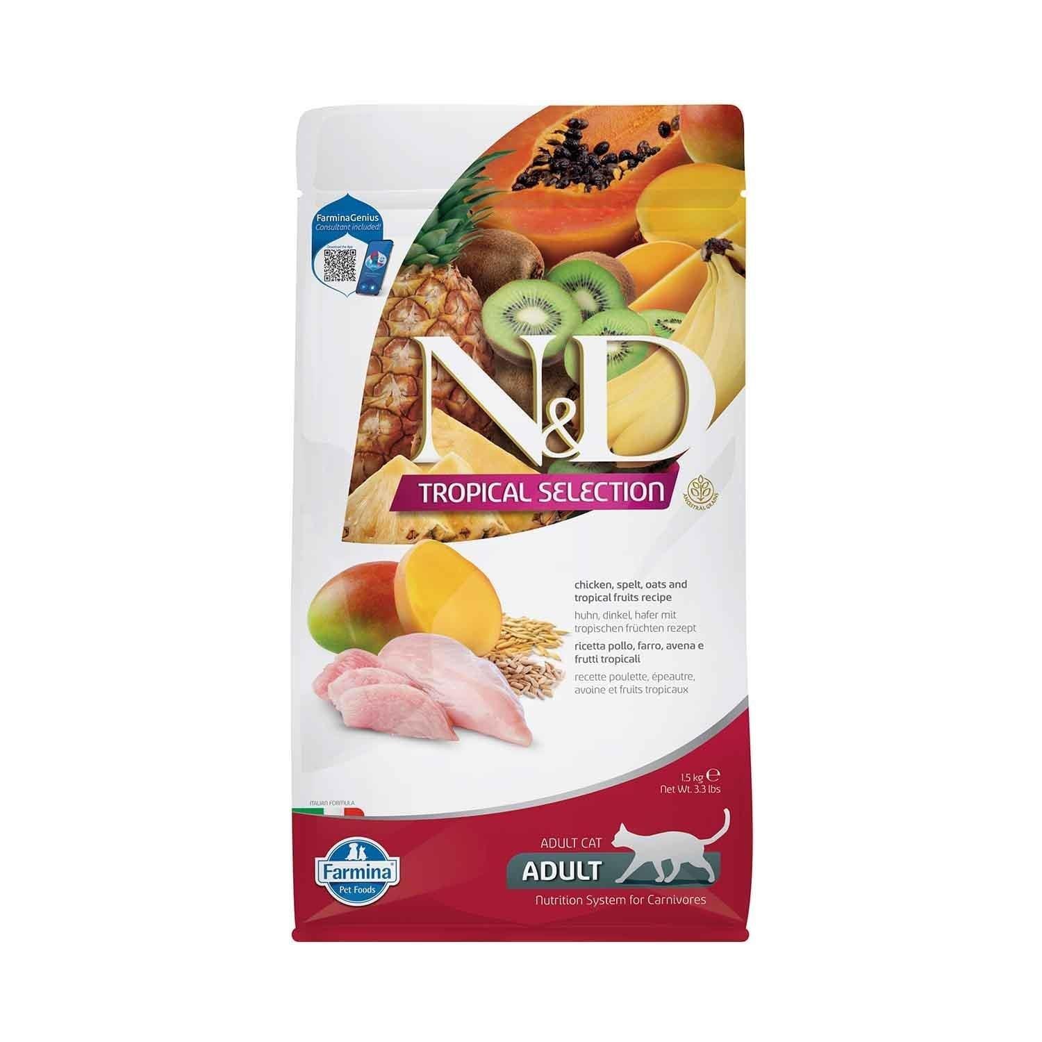 N&D Tropical Selection Düşük Tahıllı Tavuklu ve Tropikal Meyveli Yetişkin Kedi Maması 1.5 Kg