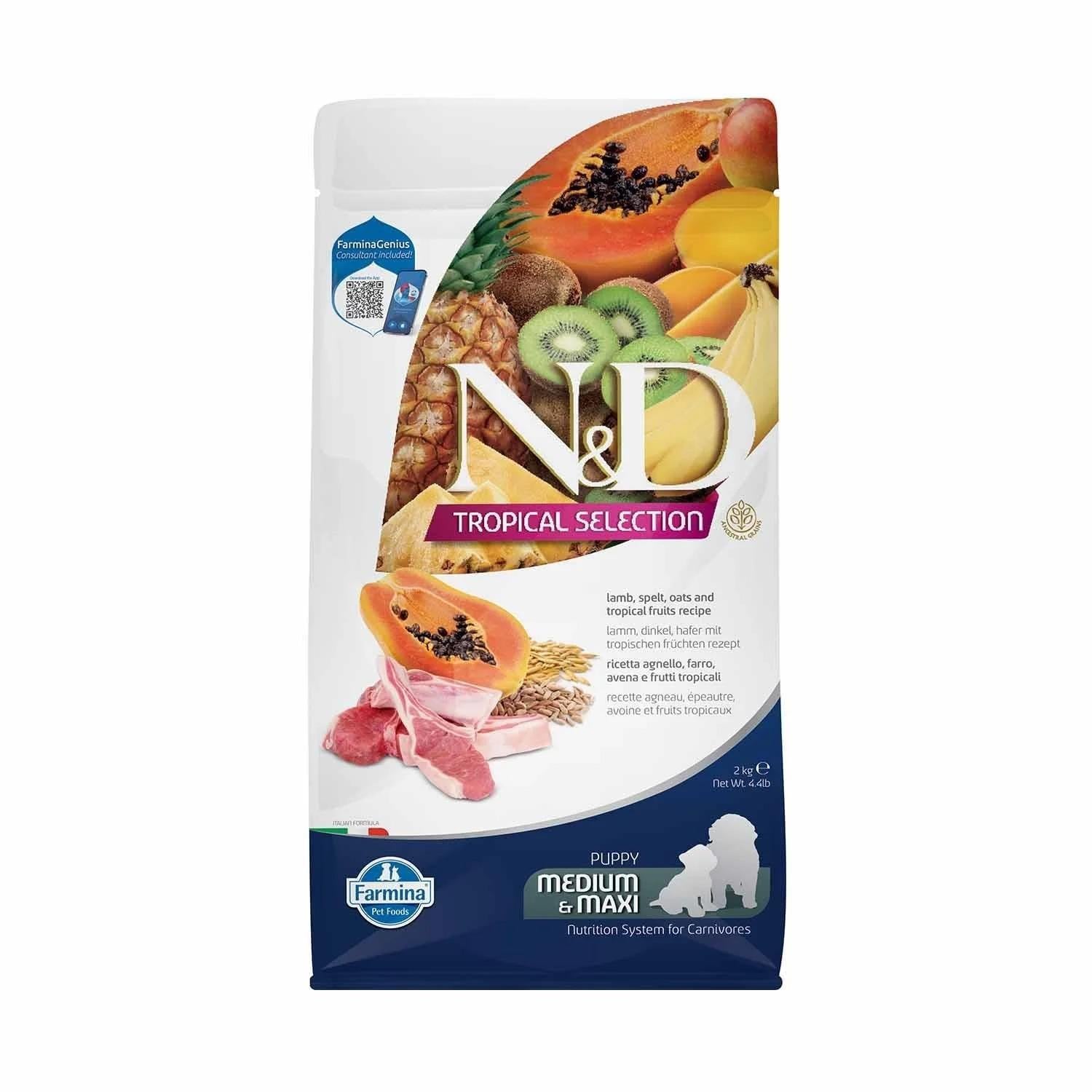 N&D Tropical Selection Puppy Düşük Tahıllı Kuzu Etli ve Tropikal Meyveli Orta ve Büyük Irk Yavru Köpek Maması 2 Kg