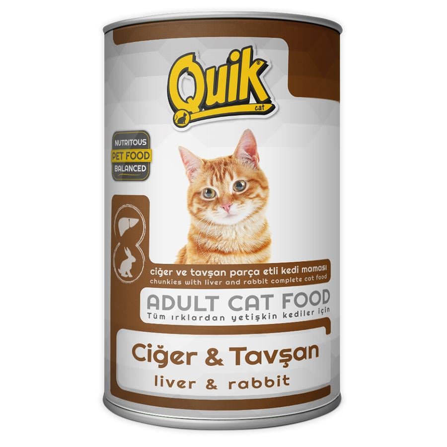 Quik Ciğerli & Tavşanlı Yetişkin Kedi Konserve Yaş Maması 415 Gr
