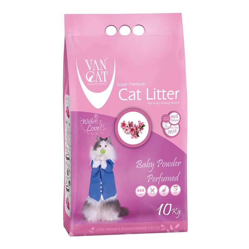 VanCat Pudra Kokulu Topaklaşan İnce Taneli Kedi Kumu 10 Kg