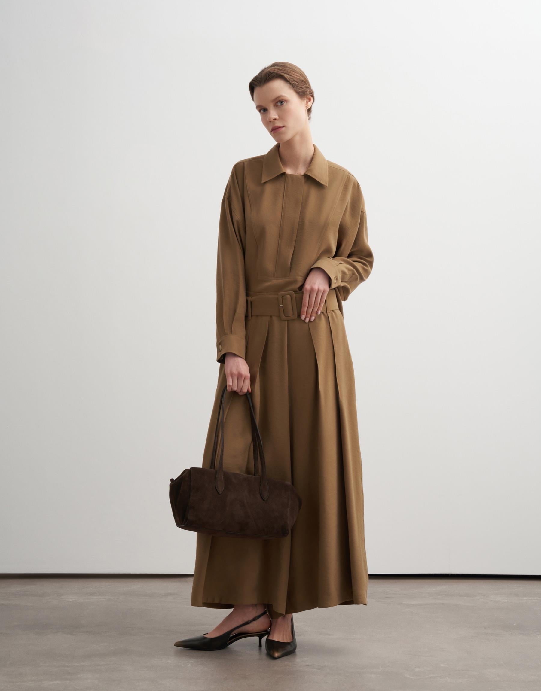 PİLELİ GENİŞ PAÇA MODAL PANTOLON CAMEL