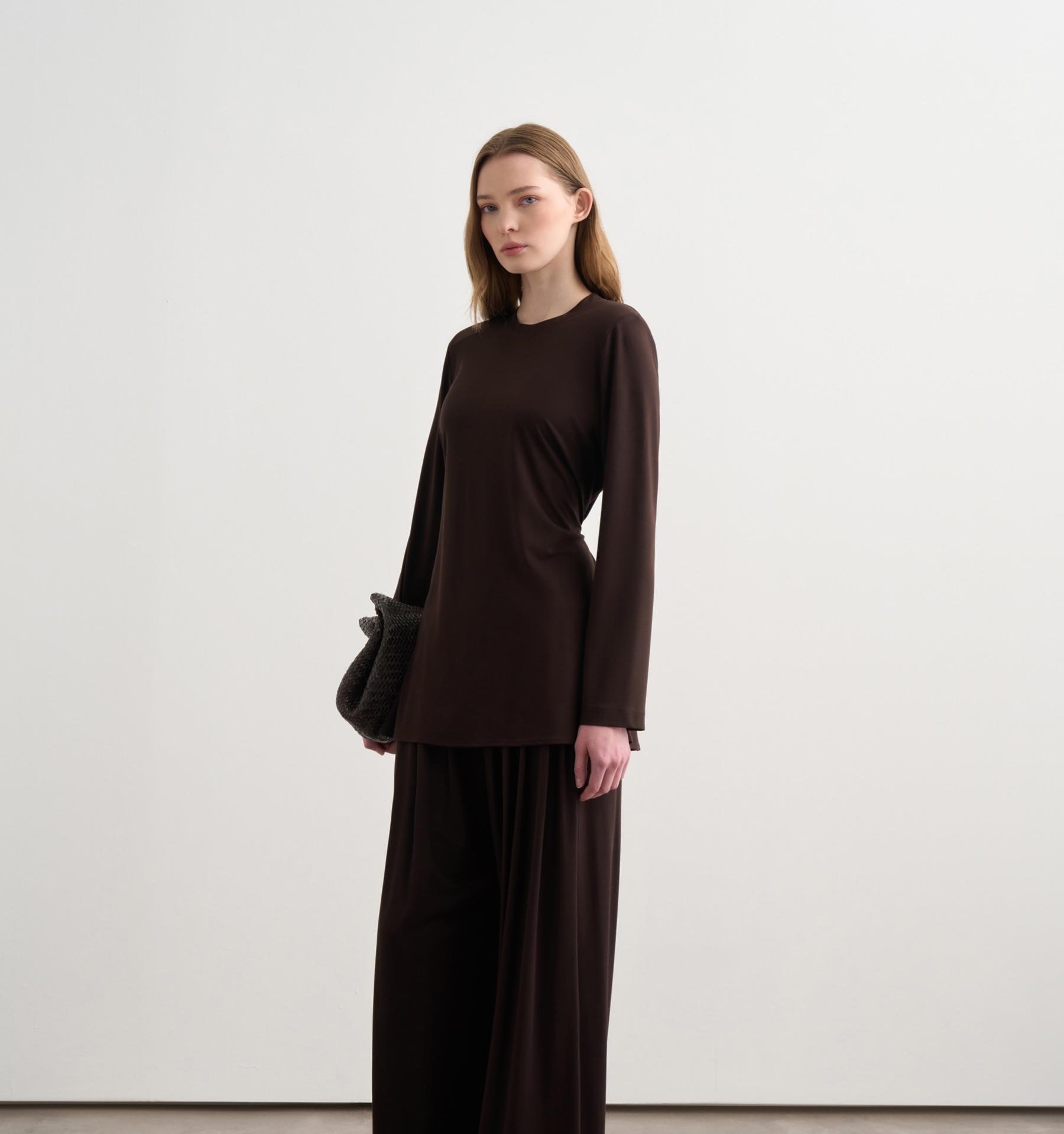 BAĞCIK DETAYLI RAYON BLUZ Kahverengi