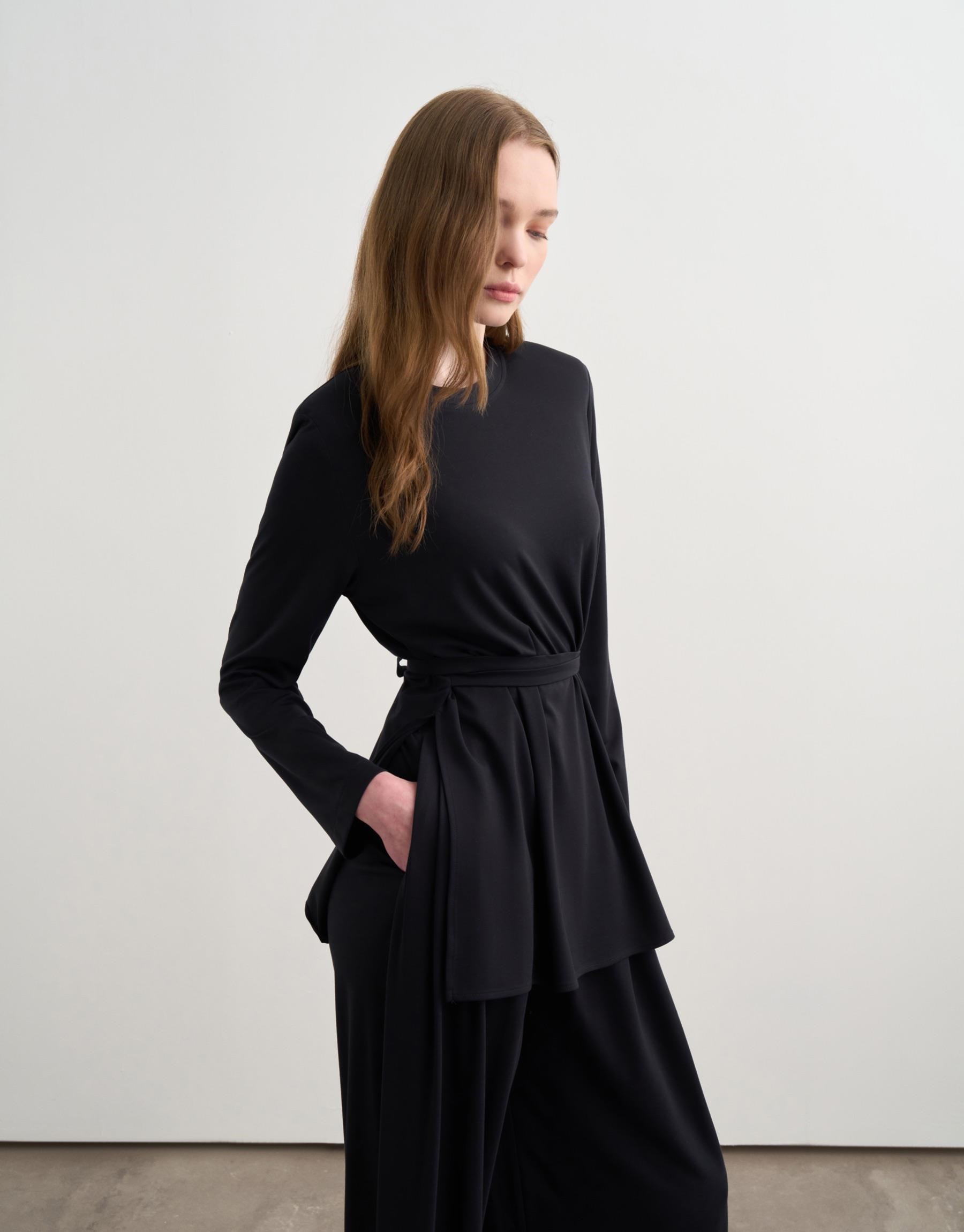 BAĞCIK DETAYLI RAYON BLUZ Lacivert