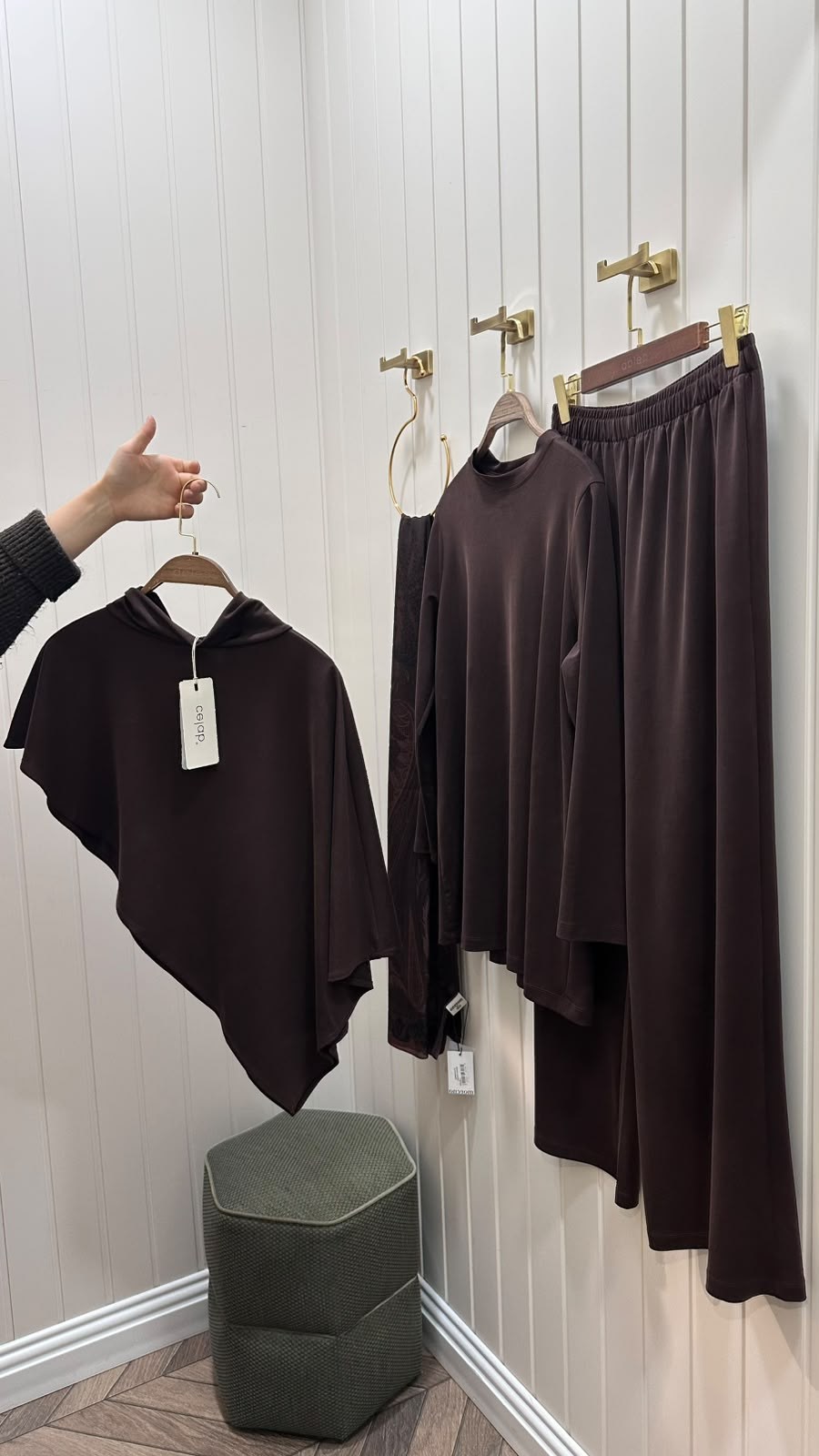 FW2627 ÜÇLÜ PELERİN TAKIM Kahverengi