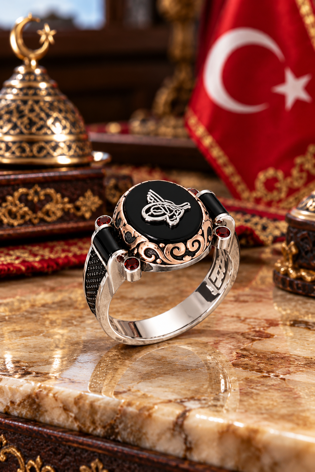 925 AYAR ÖZEL TASARIM  OVAL  ONİKS TAŞLI  MOTİFLİ  ERKEK GÜMÜŞ YÜZÜK