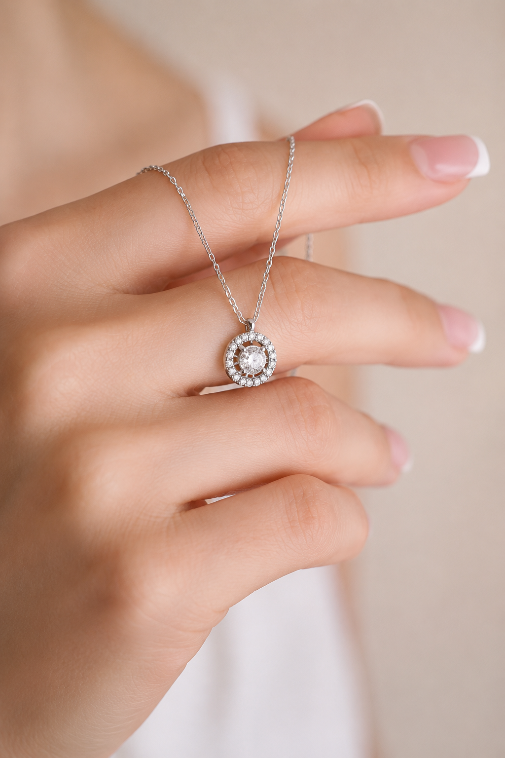 925 AYAR RADYUM  KAPLAMA SWAROVSKİ  TEK TAŞLI GÜMÜŞ KOLYE