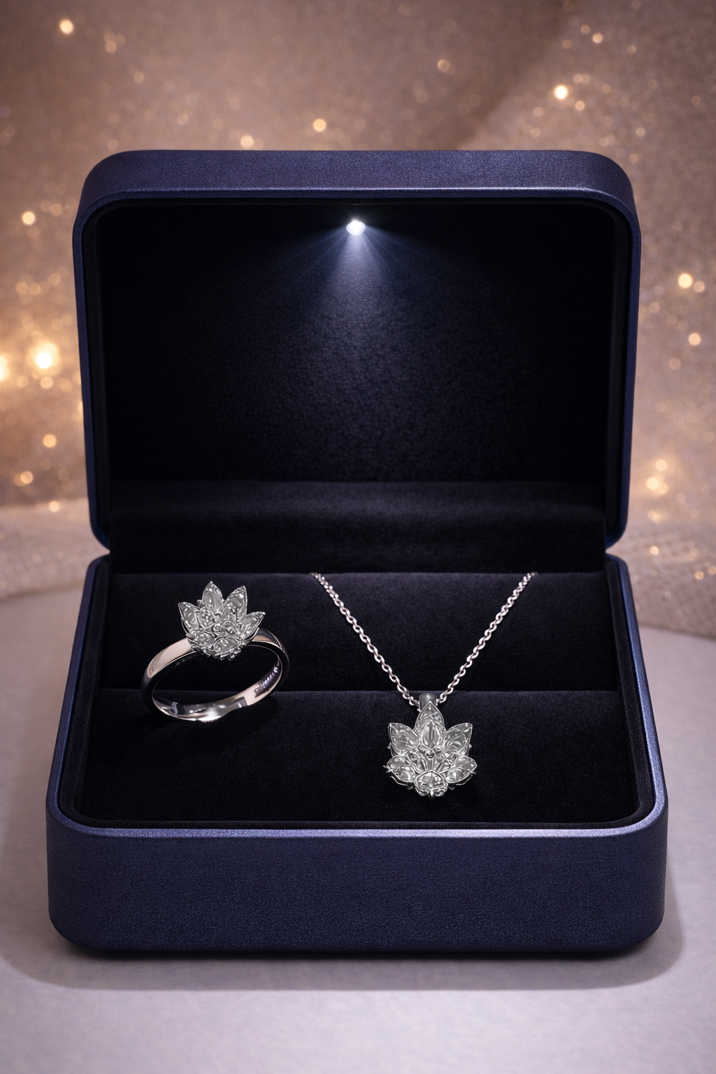 925 AYAR RODYUM KAPLAMA LOTUS ÇİÇEĞİ GÜMÜŞ SET
