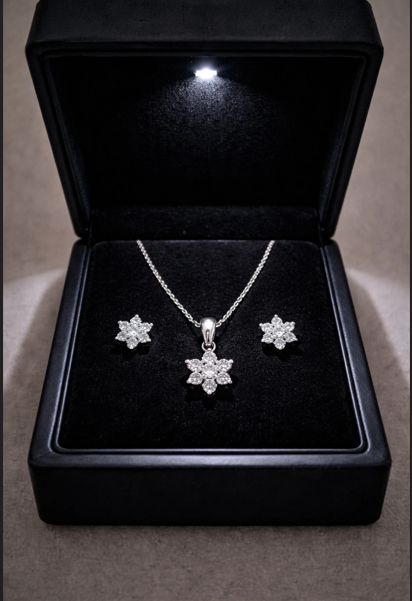 925 AYAR RODYUM KAPLAMA YILDIZ  MODEL İKİLİ  GÜMÜŞ SET