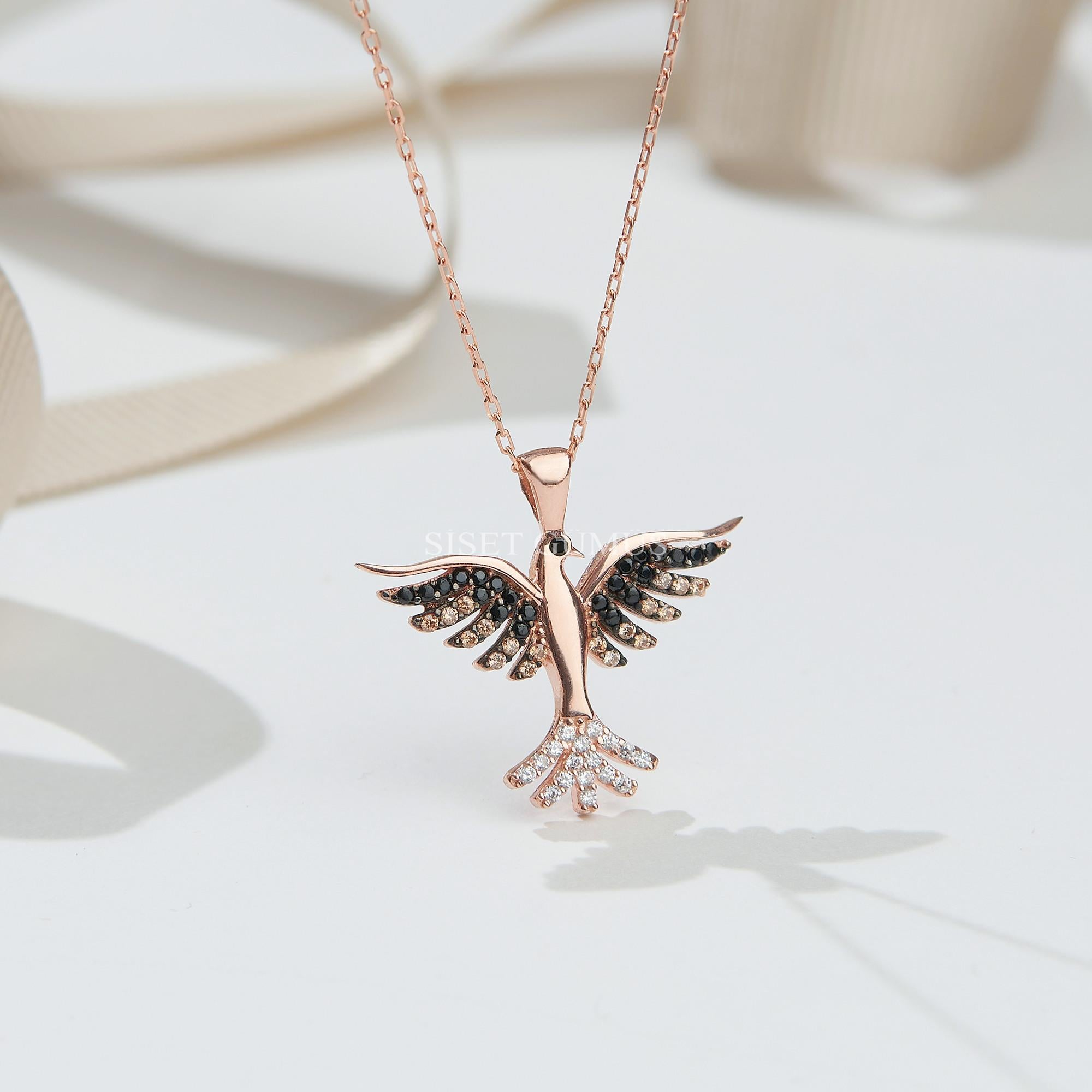 925 AYAR  ROSE KAPLAMA ANKA KUŞU GÜMÜŞ KOLYE