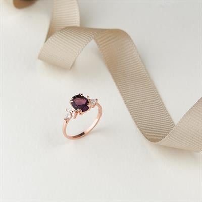 925 AYAR ROSE KAPLAMA AMETİST TAŞLI GÜMÜŞ YÜZÜK