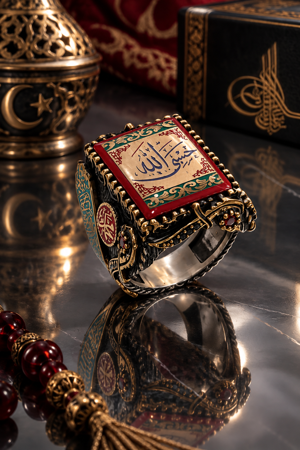 925 AYAR HASBİYALLAH  ( Allah Bana Yeter ) YAZILI ERKEK GÜMÜŞ YÜZÜK