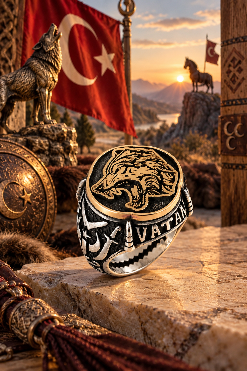 925 AYAR KAYI BOYU FİGÜRLÜ KURT KAFASI ERKEK GÜMÜŞ YÜZÜK
